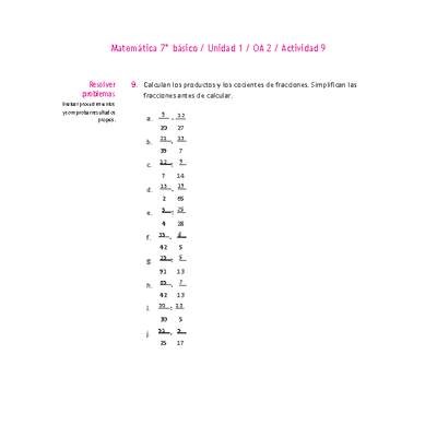 Matemática 7° básico -Unidad 1-OA 2-Actividad 9 Matemática 7° básico -Unidad 1-OA 2-Actividad 9