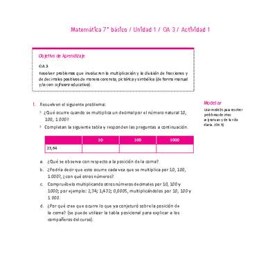 Matemática 7° básico -Unidad 1-OA 3-Actividad 1 Matemática 7° básico -Unidad 1-OA 3-Actividad 1