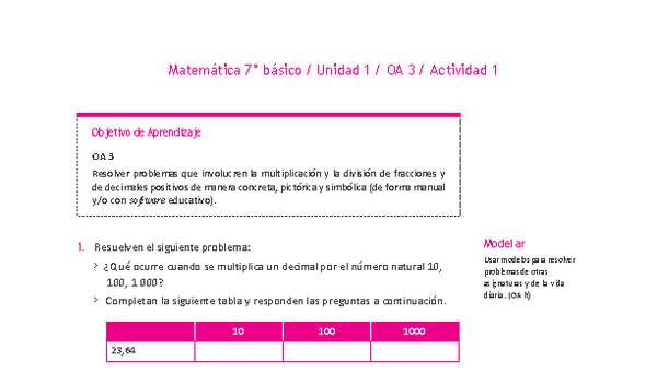 Matemática 7° básico -Unidad 1-OA 3-Actividad 1 Matemática 7° básico -Unidad 1-OA 3-Actividad 1