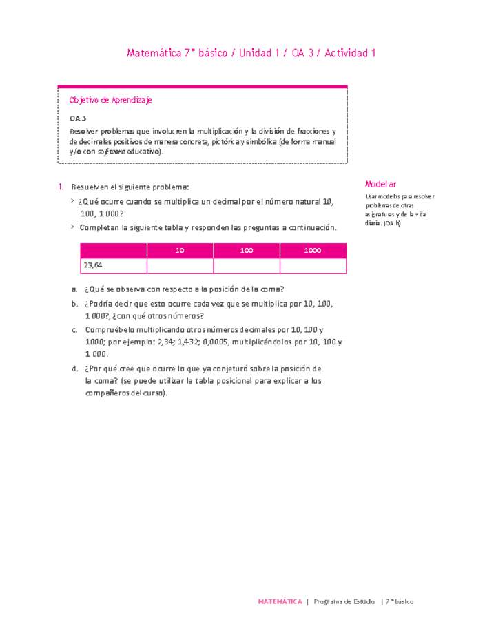 Matemática 7° básico -Unidad 1-OA 3-Actividad 1 Matemática 7° básico -Unidad 1-OA 3-Actividad 1