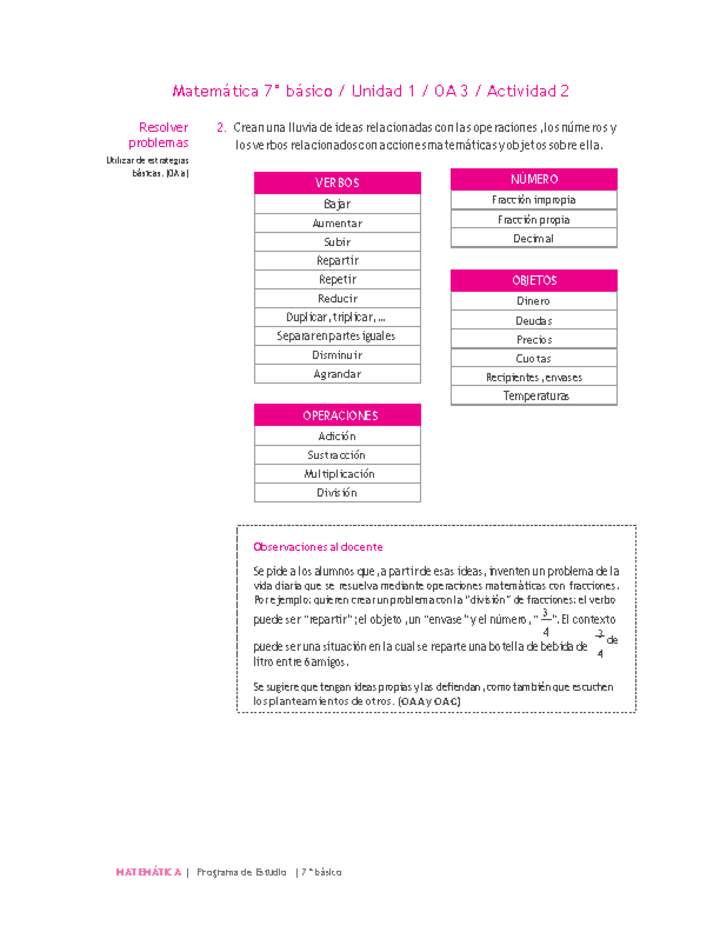Matemática 7° básico -Unidad 1-OA 3-Actividad 2 Matemática 7° básico -Unidad 1-OA 3-Actividad 2