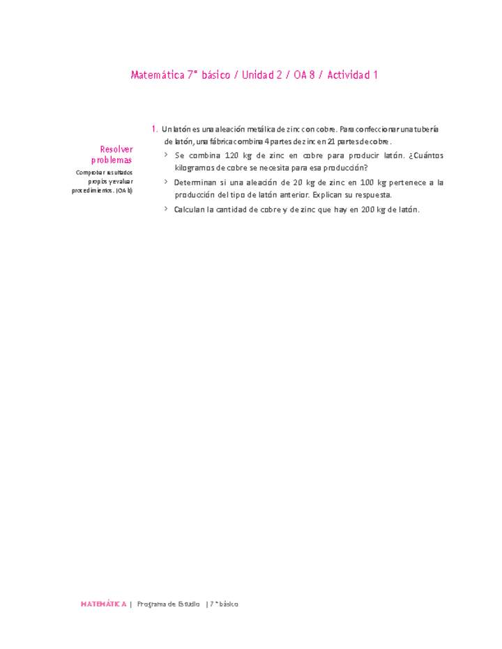 Matemática 7° básico -Unidad 2-OA 8-Actividad 1 Matemática 7° básico -Unidad 2-OA 8-Actividad 1