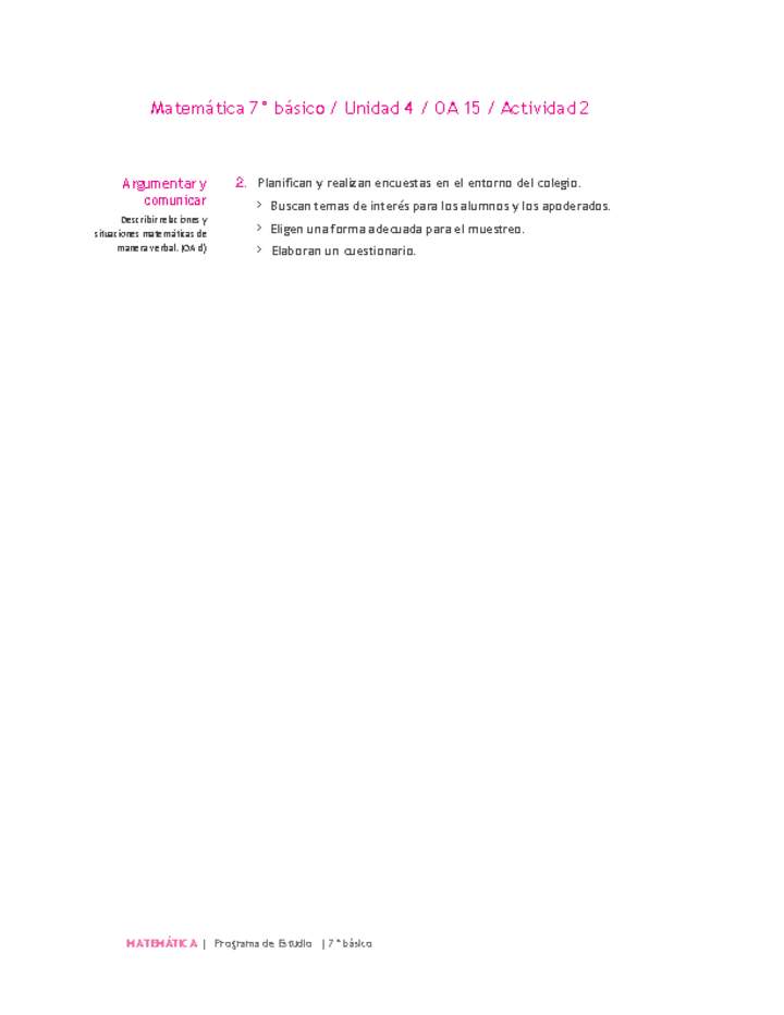 Matemática 7° básico -Unidad 4-OA 15-Actividad 2 Matemática 7° básico -Unidad 4-OA 15-Actividad 2