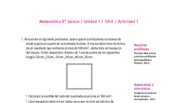 Matemática 8° básico -Unidad 1-OA 4-Actividad 1 Matemática 8° básico -Unidad 1-OA 4-Actividad 1