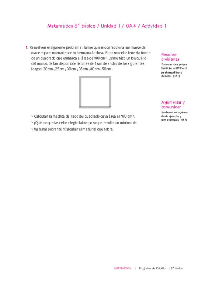 Matemática 8° básico -Unidad 1-OA 4-Actividad 1 Matemática 8° básico -Unidad 1-OA 4-Actividad 1