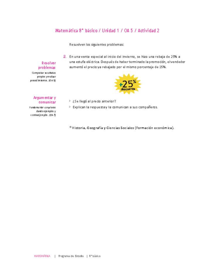 Matemática 8° básico -Unidad 1-OA 5-Actividad 2 Matemática 8° básico -Unidad 1-OA 5-Actividad 2