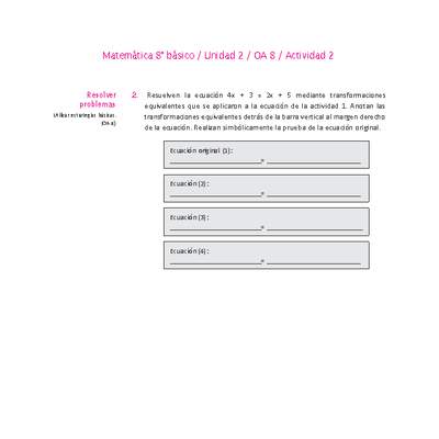 Matemática 8° básico -Unidad 2-OA 8-Actividad 2 Matemática 8° básico -Unidad 2-OA 8-Actividad 2