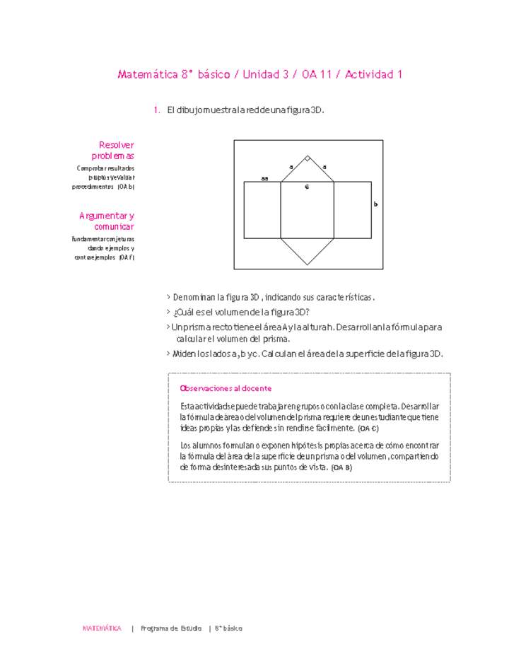 Matemática 8° básico -Unidad 3-OA 11-Actividad 1 Matemática 8° básico -Unidad 3-OA 11-Actividad 1