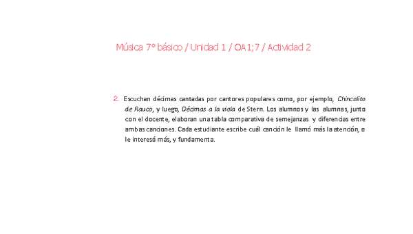 Música 7° básico-Unidad 1-OA1;7-Actividad 2 Música 7° básico-Unidad 1-OA1;7-Actividad 2