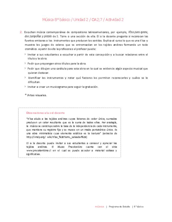 Música 8° básico-Unidad 2-OA2;7-Actividad 2 Música 8° básico-Unidad 2-OA2;7-Actividad 2