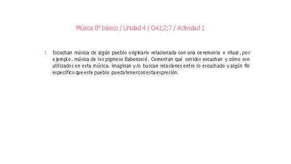 Música 8° básico-Unidad 4-OA1;2;7-Actividad 1 Música 8° básico-Unidad 4-OA1;2;7-Actividad 1