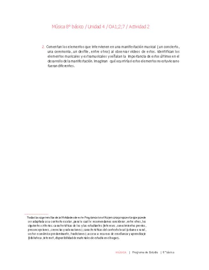 Música 8° básico-Unidad 4-OA1;2;7-Actividad 2 Música 8° básico-Unidad 4-OA1;2;7-Actividad 2