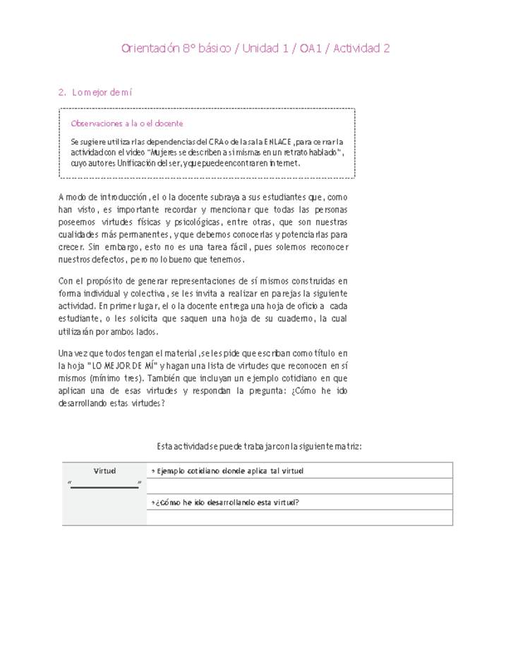 Orientación 8° básico-Unidad 1-OA1-Actividad 2 Orientación 8° básico-Unidad 1-OA1-Actividad 2