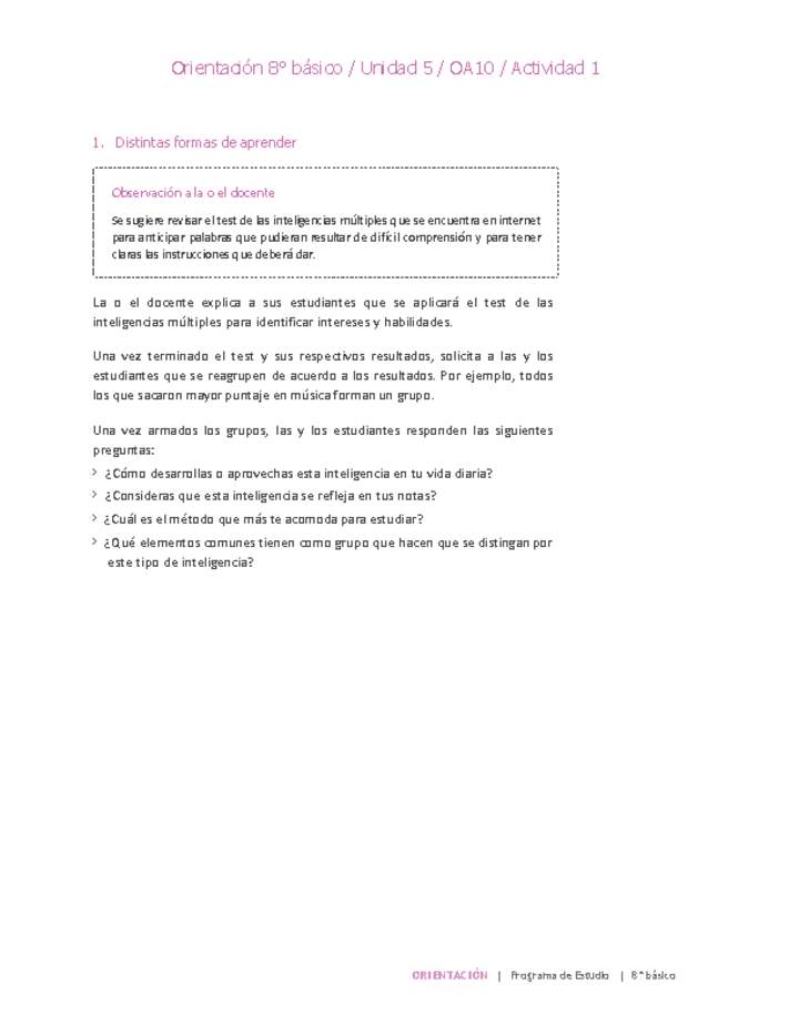 Orientación 8° básico-Unidad 5-OA10-Actividad 1 Orientación 8° básico-Unidad 5-OA10-Actividad 1