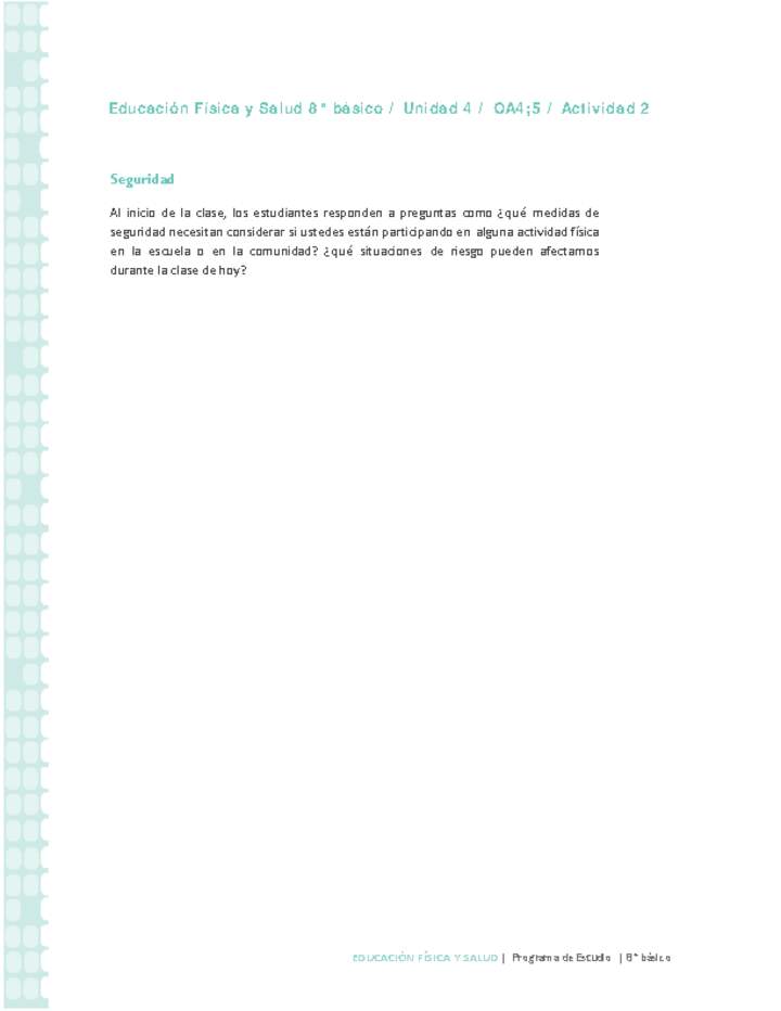 Educación Física 8° básico-Unidad 4-OA4;5-Actividad 2 Educación Física 8° básico-Unidad 4-OA4;5-Actividad 2