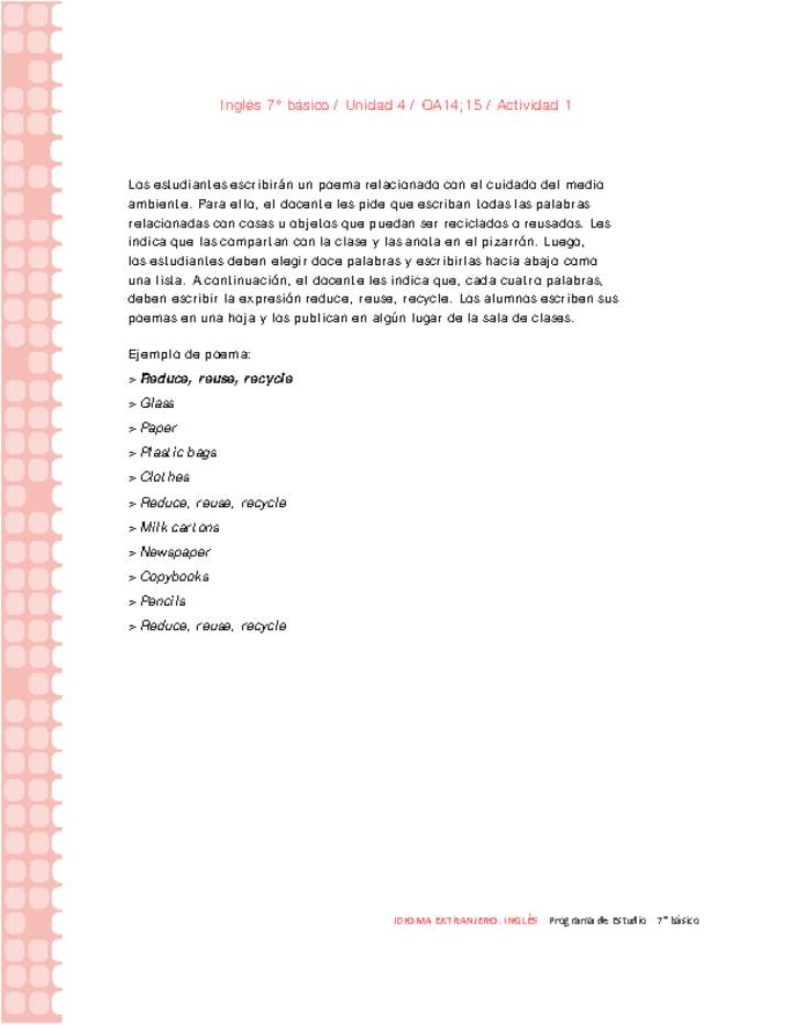 Inglés 7° básico-Unidad 4-OA14;15-Actividad 1 Inglés 7° básico-Unidad 4-OA14;15-Actividad 1