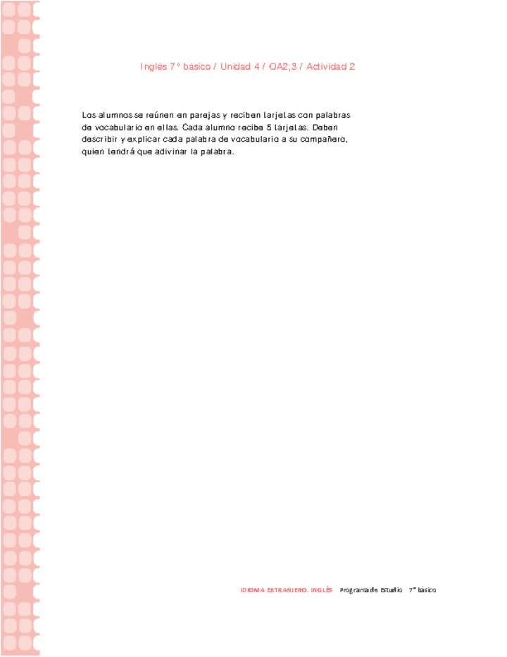 Inglés 7° básico-Unidad 4-OA2;3-Actividad 2 Inglés 7° básico-Unidad 4-OA2;3-Actividad 2