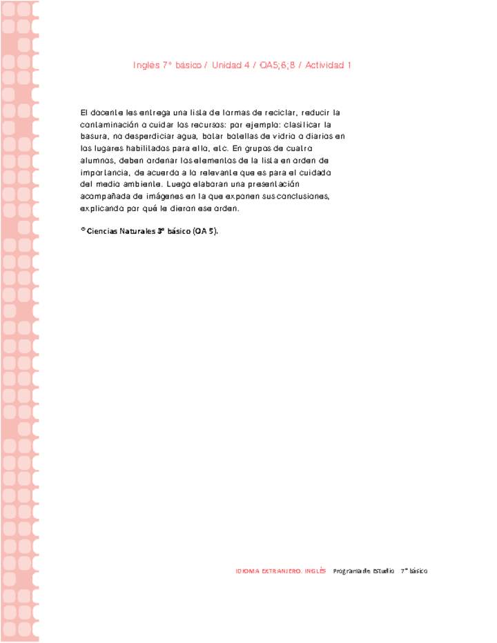 Inglés 7° básico-Unidad 4-OA5;6;8-Actividad 1 Inglés 7° básico-Unidad 4-OA5;6;8-Actividad 1