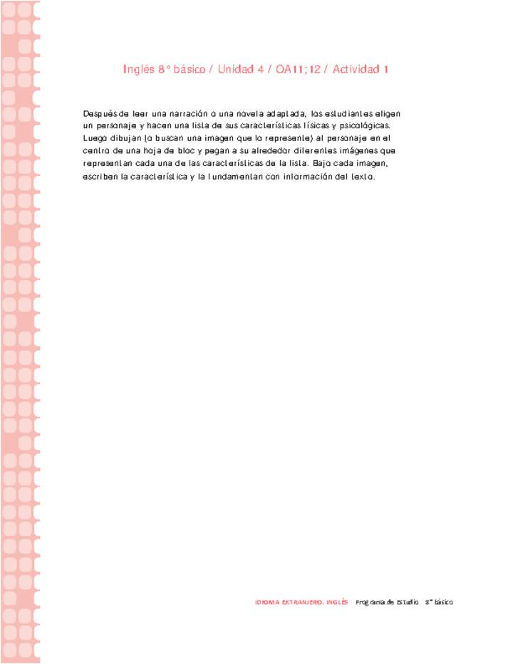 Inglés 8° básico-Unidad 4-OA11;12-Actividad 1 Inglés 8° básico-Unidad 4-OA11;12-Actividad 1