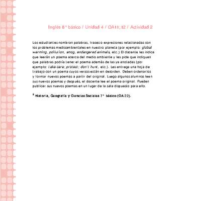 Inglés 8° básico-Unidad 4-OA11;12-Actividad 2 Inglés 8° básico-Unidad 4-OA11;12-Actividad 2