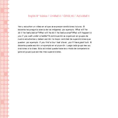 Inglés 8° básico-Unidad 4-OA13;16-Actividad 1 Inglés 8° básico-Unidad 4-OA13;16-Actividad 1