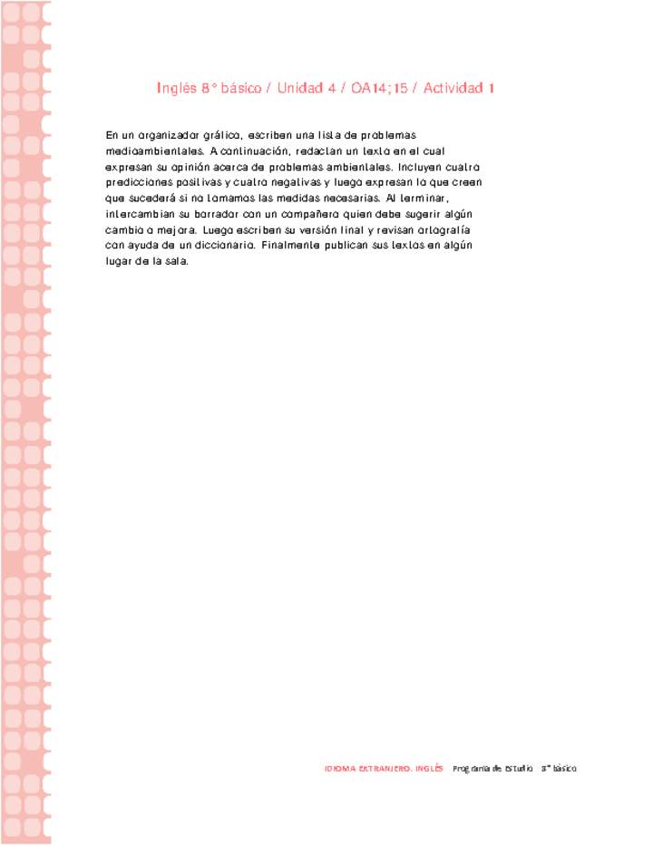 Inglés 8° básico-Unidad 4-OA14;15-Actividad 1 Inglés 8° básico-Unidad 4-OA14;15-Actividad 1