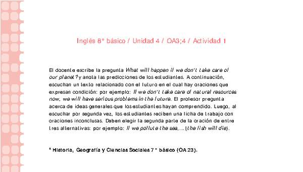 Inglés 8° básico-Unidad 4-OA3;4-Actividad 1 Inglés 8° básico-Unidad 4-OA3;4-Actividad 1
