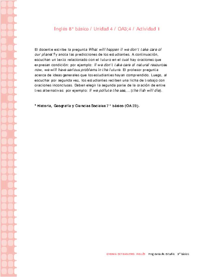 Inglés 8° básico-Unidad 4-OA3;4-Actividad 1 Inglés 8° básico-Unidad 4-OA3;4-Actividad 1
