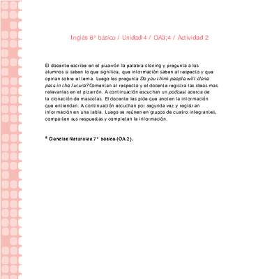 Inglés 8° básico-Unidad 4-OA3;4-Actividad 2 Inglés 8° básico-Unidad 4-OA3;4-Actividad 2