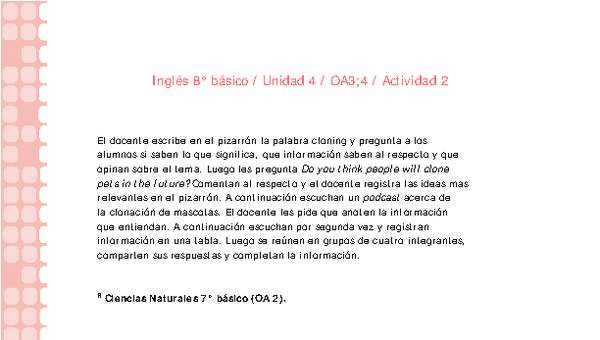 Inglés 8° básico-Unidad 4-OA3;4-Actividad 2 Inglés 8° básico-Unidad 4-OA3;4-Actividad 2