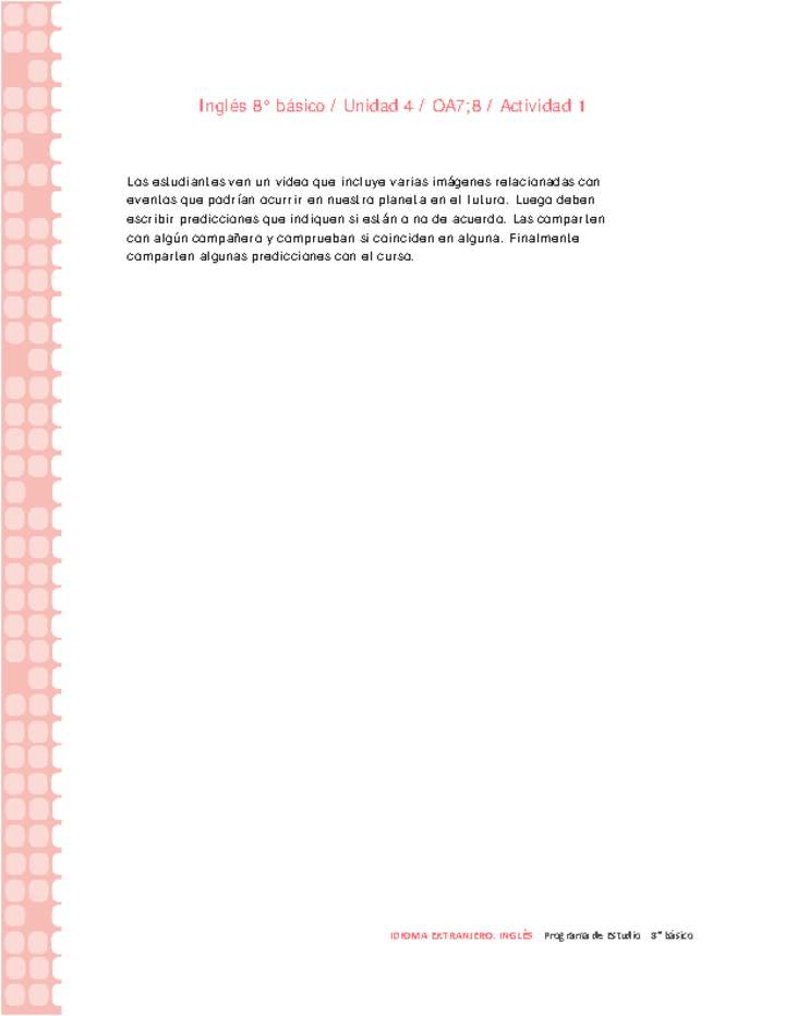 Inglés 8° básico-Unidad 4-OA7;8-Actividad 1