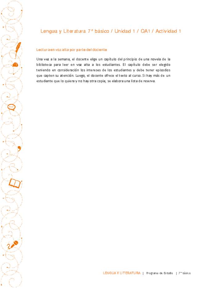 Lengua y Literatura 7° básico-Unidad 1-OA1-Actividad 1 Lengua y Literatura 7° básico-Unidad 1-OA1-Actividad 1