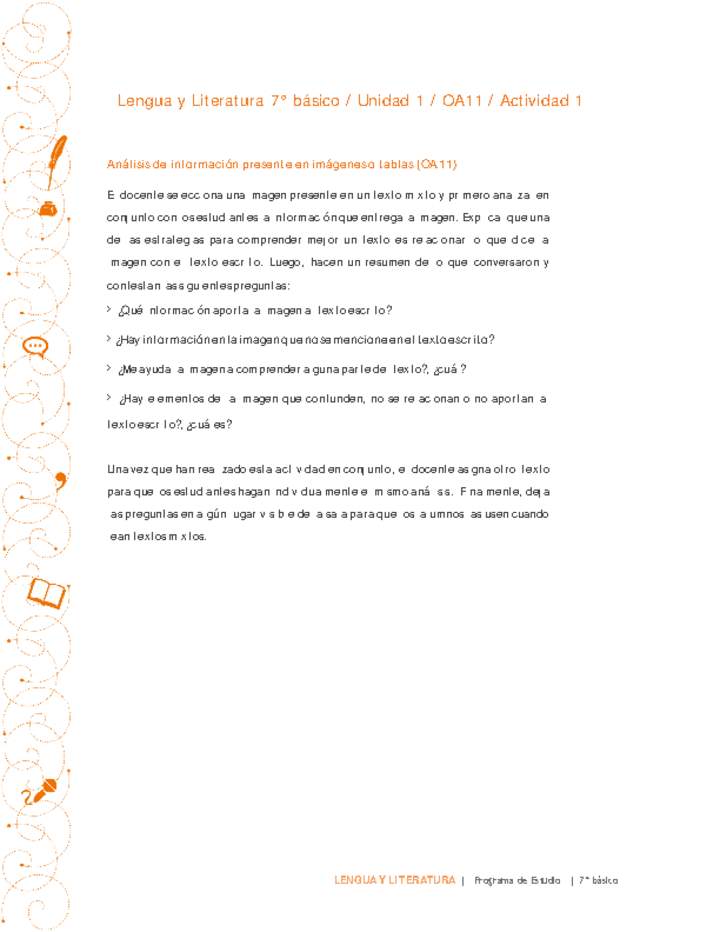Lengua y Literatura 7° básico-Unidad 1-OA11-Actividad 1 Lengua y Literatura 7° básico-Unidad 1-OA11-Actividad 1