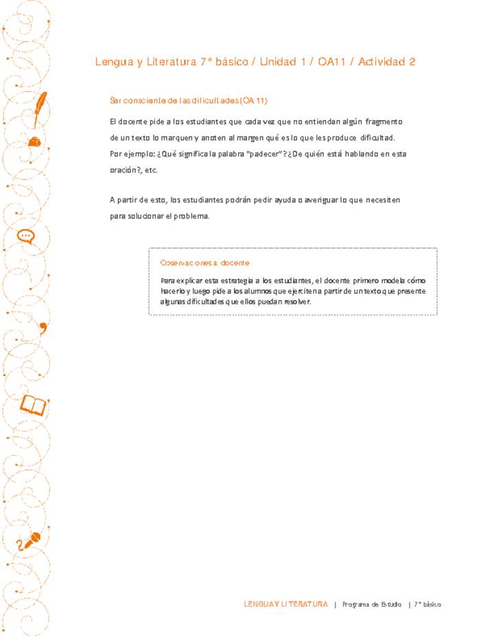 Lengua y Literatura 7° básico-Unidad 1-OA11-Actividad 2 Lengua y Literatura 7° básico-Unidad 1-OA11-Actividad 2