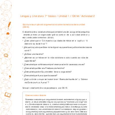 Lengua y Literatura 7° básico-Unidad 1-OA14-Actividad 2 Lengua y Literatura 7° básico-Unidad 1-OA14-Actividad 2