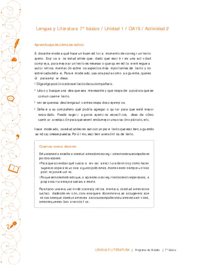 Lengua y Literatura 7° básico-Unidad 1-OA15-Actividad 2 Lengua y Literatura 7° básico-Unidad 1-OA15-Actividad 2