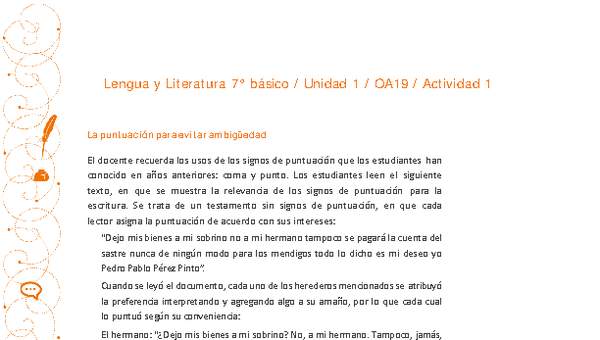 Lengua y Literatura 7° básico-Unidad 1-OA19-Actividad 1 Lengua y Literatura 7° básico-Unidad 1-OA19-Actividad 1
