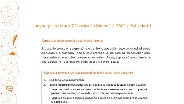 Lengua y Literatura 7° básico-Unidad 1-OA21-Actividad 1 Lengua y Literatura 7° básico-Unidad 1-OA21-Actividad 1