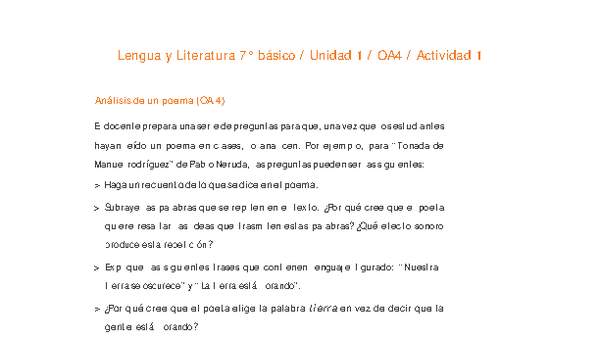 Lengua y Literatura 7° básico-Unidad 1-OA4-Actividad 1 Lengua y Literatura 7° básico-Unidad 1-OA4-Actividad 1