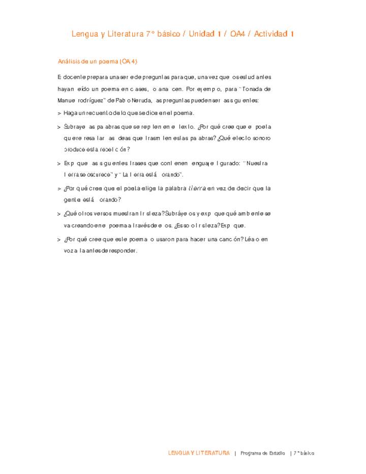 Lengua y Literatura 7° básico-Unidad 1-OA4-Actividad 1 Lengua y Literatura 7° básico-Unidad 1-OA4-Actividad 1