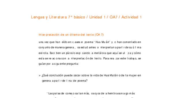 Lengua y Literatura 7° básico-Unidad 1-OA7-Actividad 1 Lengua y Literatura 7° básico-Unidad 1-OA7-Actividad 1