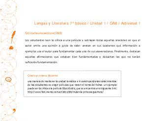 Lengua y Literatura 7° básico-Unidad 1-OA8-Actividad 1 Lengua y Literatura 7° básico-Unidad 1-OA8-Actividad 1