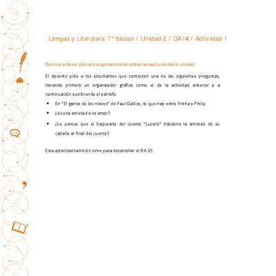 Lengua y Literatura 7° básico-Unidad 2-OA14-Actividad 1 Lengua y Literatura 7° básico-Unidad 2-OA14-Actividad 1