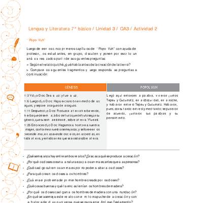 Lengua y Literatura 7° básico-Unidad 3-OA3-Actividad 2 Lengua y Literatura 7° básico-Unidad 3-OA3-Actividad 2