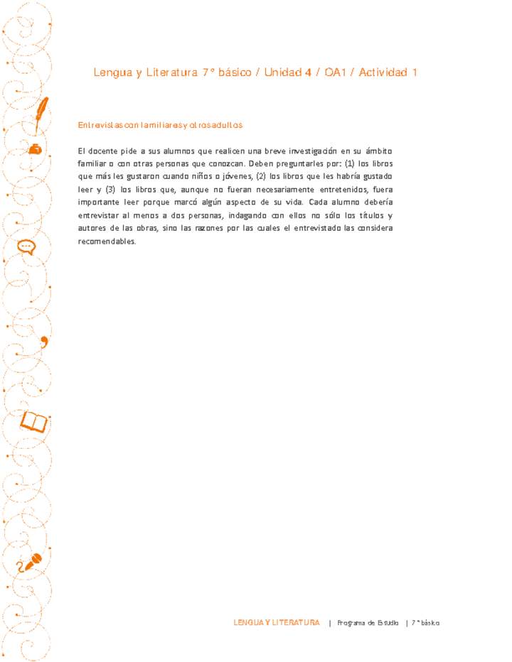 Lengua y Literatura 7° básico-Unidad 4-OA1-Actividad 1 Lengua y Literatura 7° básico-Unidad 4-OA1-Actividad 1