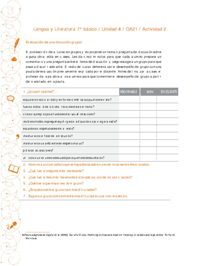 Lengua y Literatura 7° básico-Unidad 4-OA21-Actividad 2 Lengua y Literatura 7° básico-Unidad 4-OA21-Actividad 2