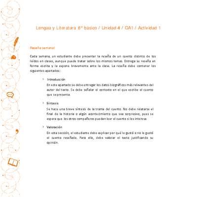 Lengua y Literatura 8° básico-Unidad 4-OA1-Actividad 1 Lengua y Literatura 8° básico-Unidad 4-OA1-Actividad 1