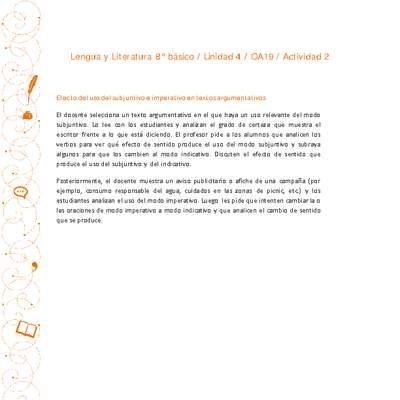 Lengua y Literatura 8° básico-Unidad 4-OA19-Actividad 2 Lengua y Literatura 8° básico-Unidad 4-OA19-Actividad 2