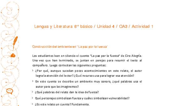 Lengua y Literatura 8° básico-Unidad 4-OA3-Actividad 1 Lengua y Literatura 8° básico-Unidad 4-OA3-Actividad 1