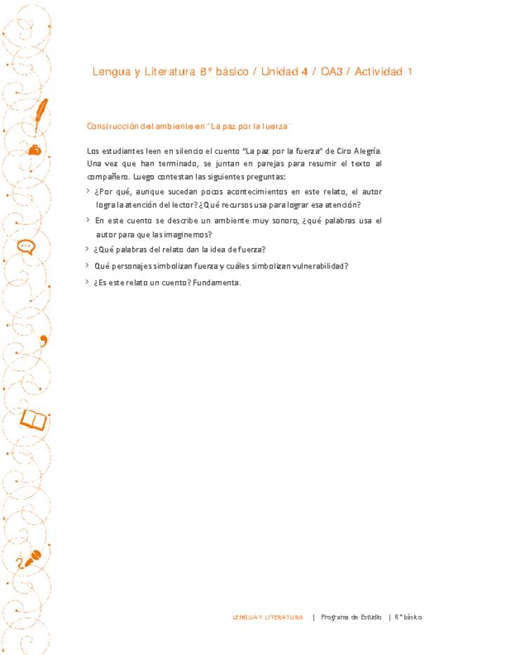 Lengua y Literatura 8° básico-Unidad 4-OA3-Actividad 1 Lengua y Literatura 8° básico-Unidad 4-OA3-Actividad 1